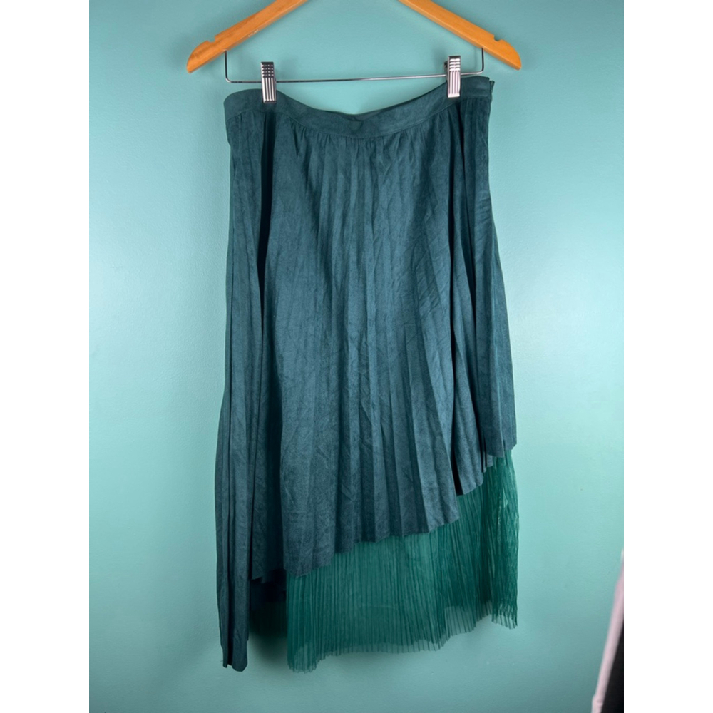 Jealous Tomato Teal and Emerald Asymmetrical Pleated Skirt